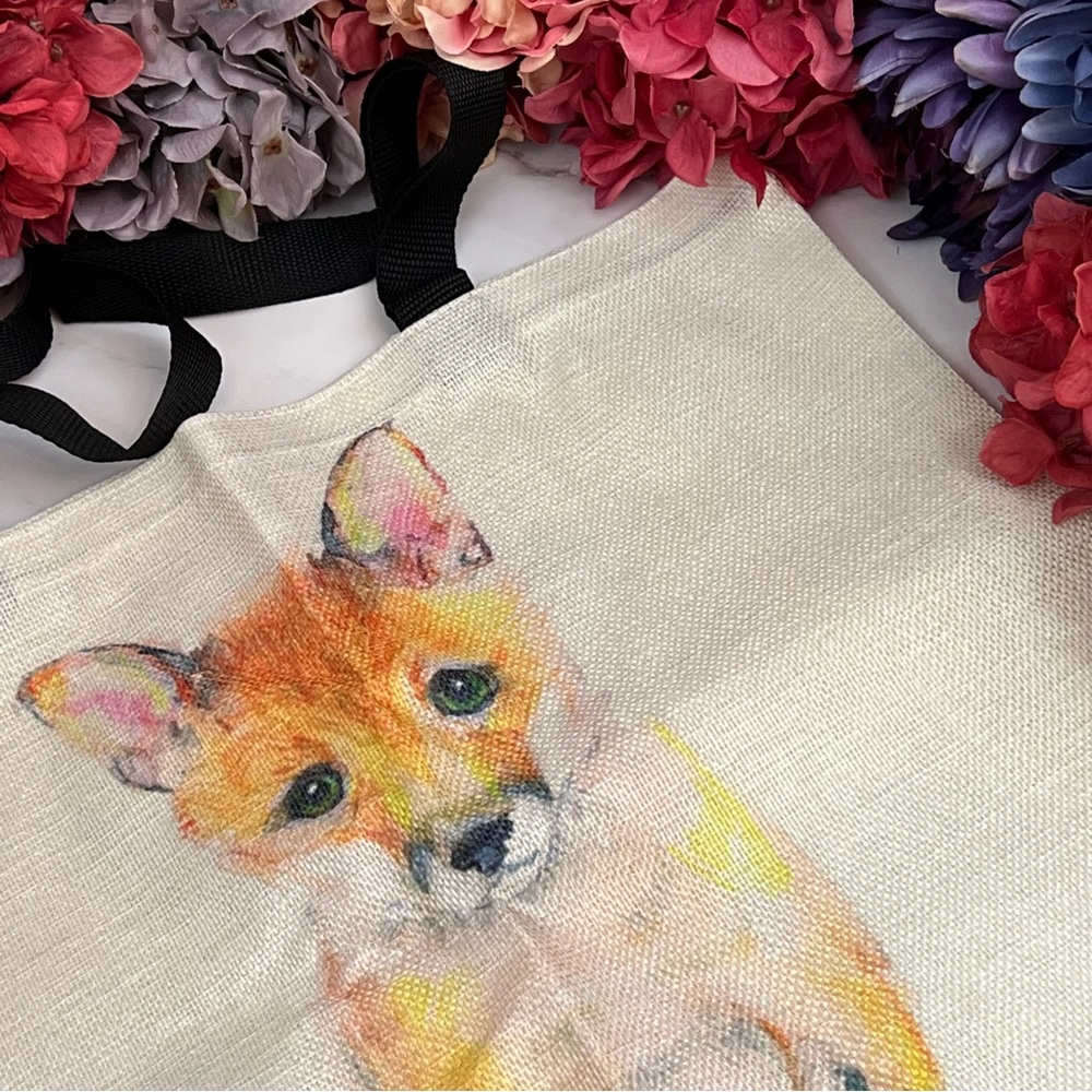 Eco-Friendly Brown & White Fox with Black Points Folding Tote Bag - Picture 6 of 13
